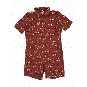 Duluth Trading Red Heirloom Gardening Coverall Shorts Barnyard Hen Gnomes Size M